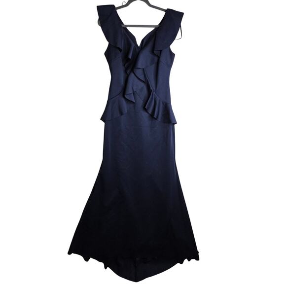 Jessica Howard sz8 NWT Navy Blue V neck Elegant Ruffle Bodice Formal maxi Dress - Picture 1 of 16